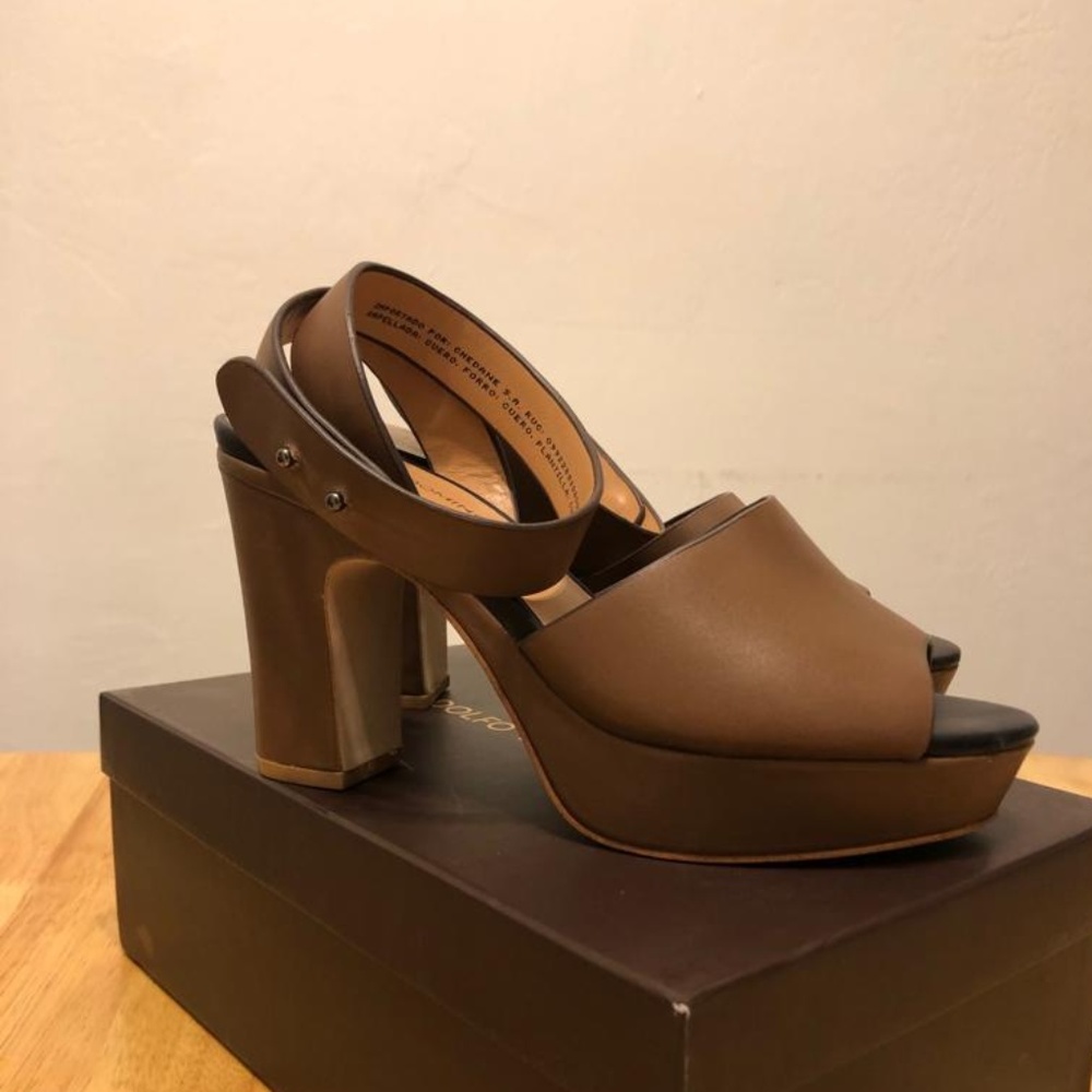 BROWN LEATHER HEELS SHOES ADOLFO DOMINGUEZ